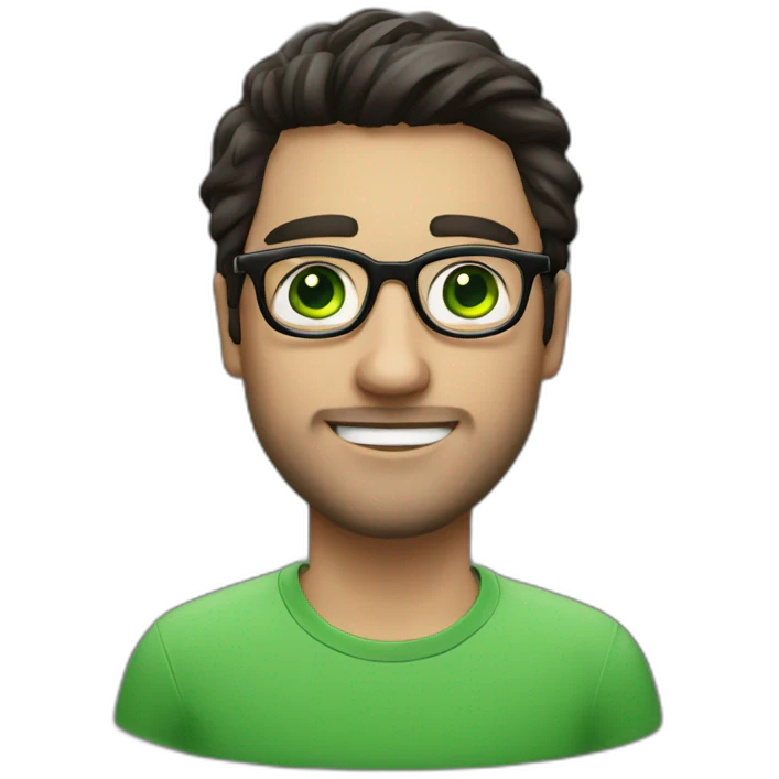 IT guy in round glasses with green eyes and dark hair emoji