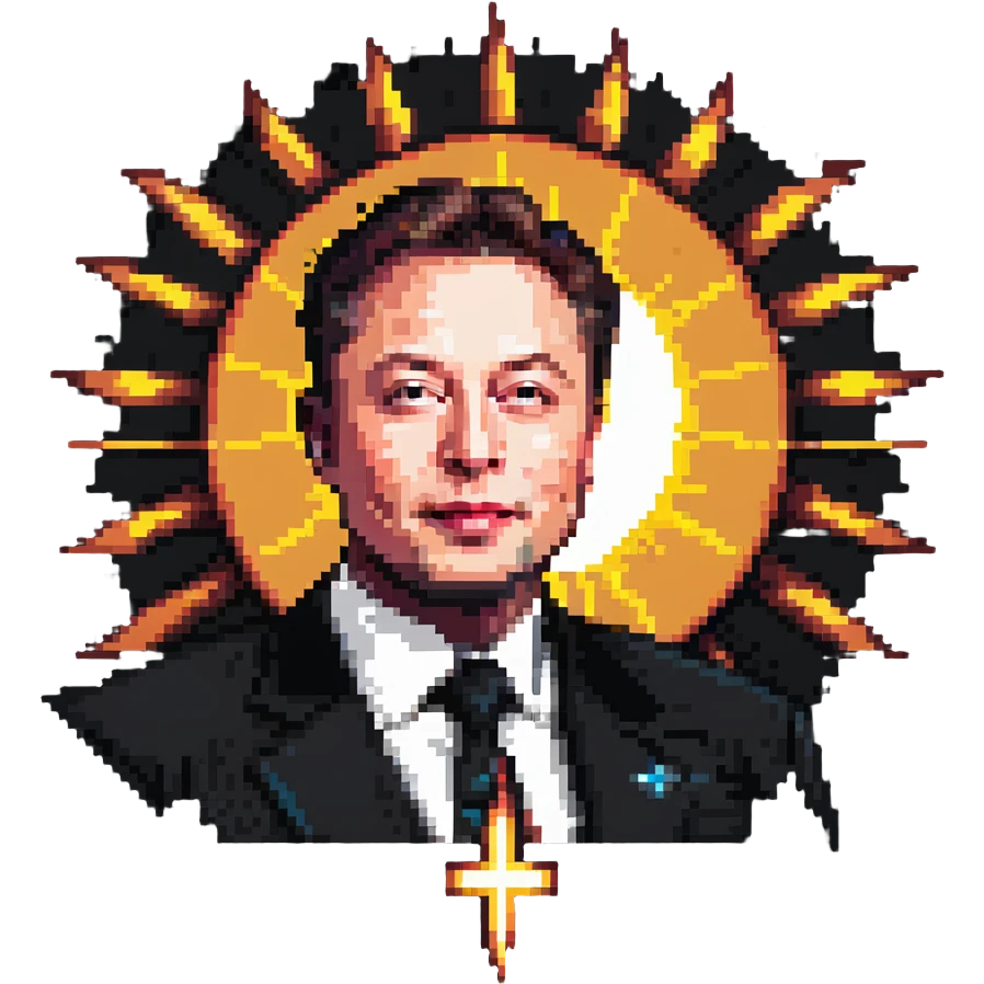Elon Musk portrait with X symbol and sun rays emoji