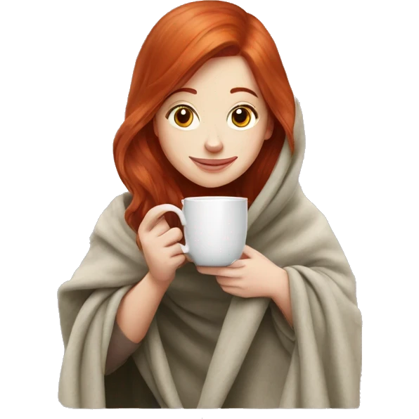 Redhead girl with drink tea under blanket emoji