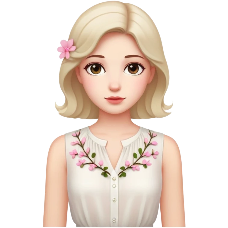 White no sleeves chiffon blouse with little pink flowers  emoji
