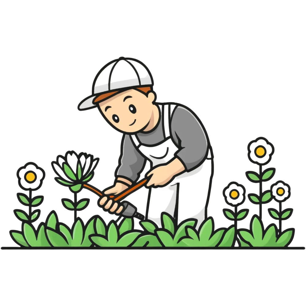 diligent young white male gardener pollinating flowers emoji