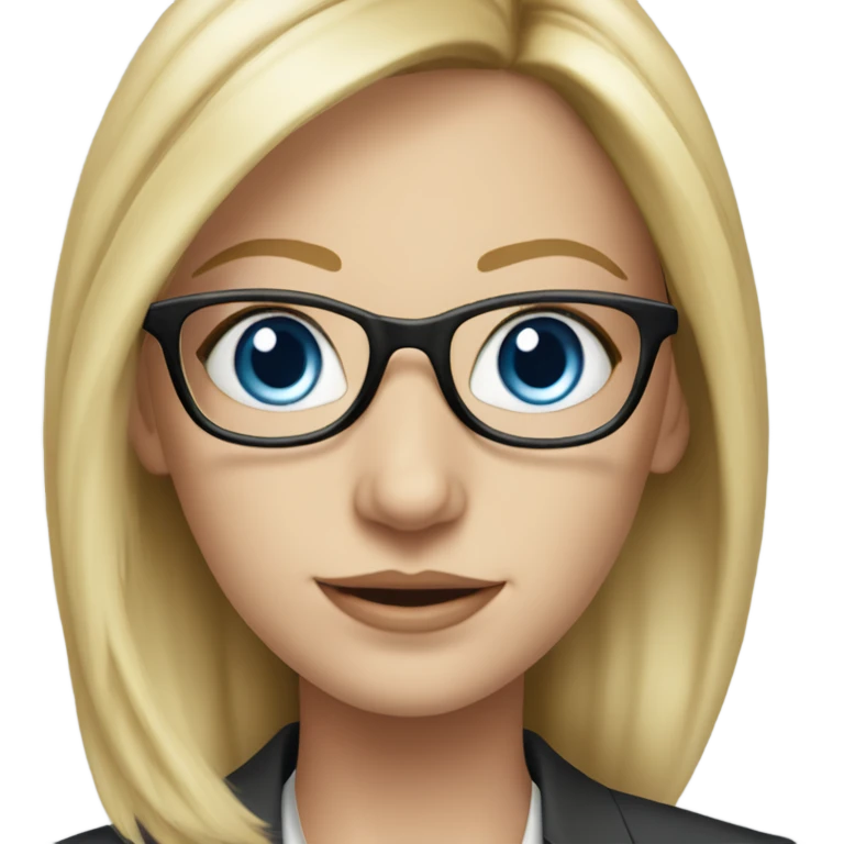 Pretty Caucasian blonde woman with glasses in a suit working, hyper realistic with blue eyes  emoji