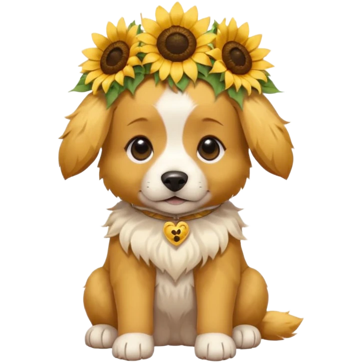 puppy sitting and with sunflower crown emoji