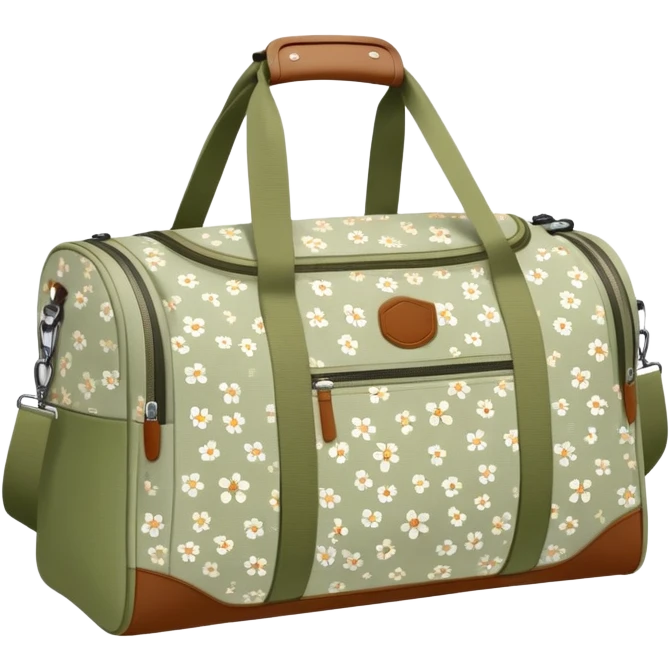 A sports bag with a pale olive print in a small flower emoji
