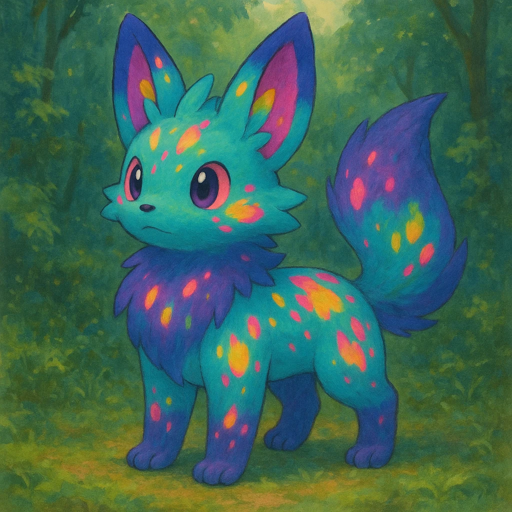Neon Fantasy Furry-Fakémon-Creature with splash markings (full body) emoji