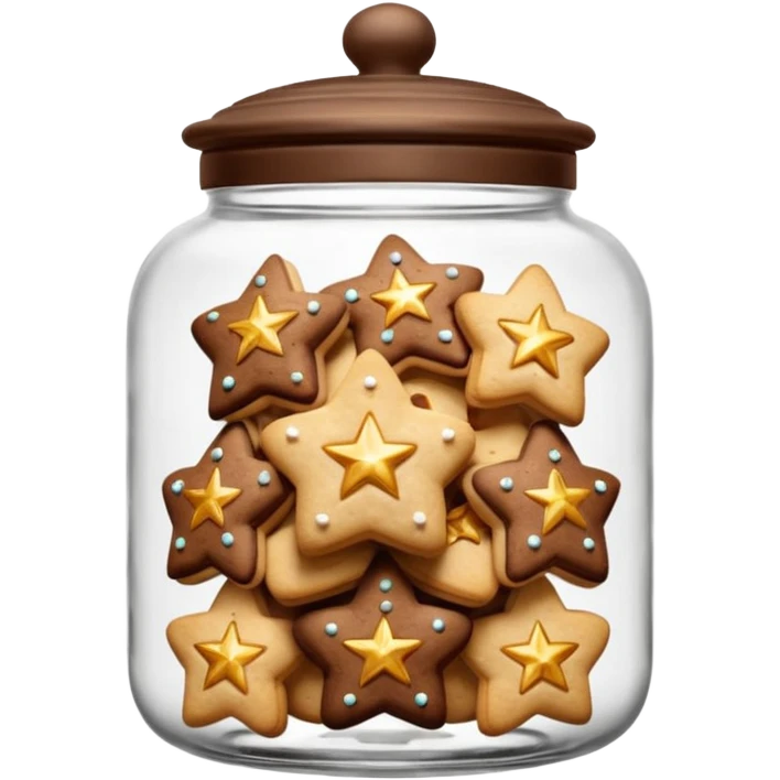 Realistic glass cookie jar with brown lid full of stars cookies emoji