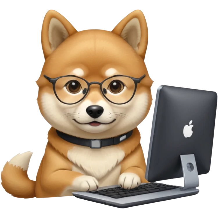 creative shiba inu with eye glasses and computer  emoji