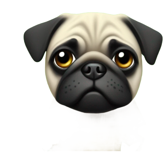 Black pug , surrounded by flowers, holding a green sign that says “good luck”  emoji