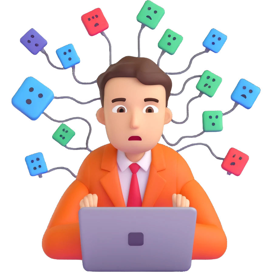 programmer in panic, surrounded by error messages, anxious face emoji
