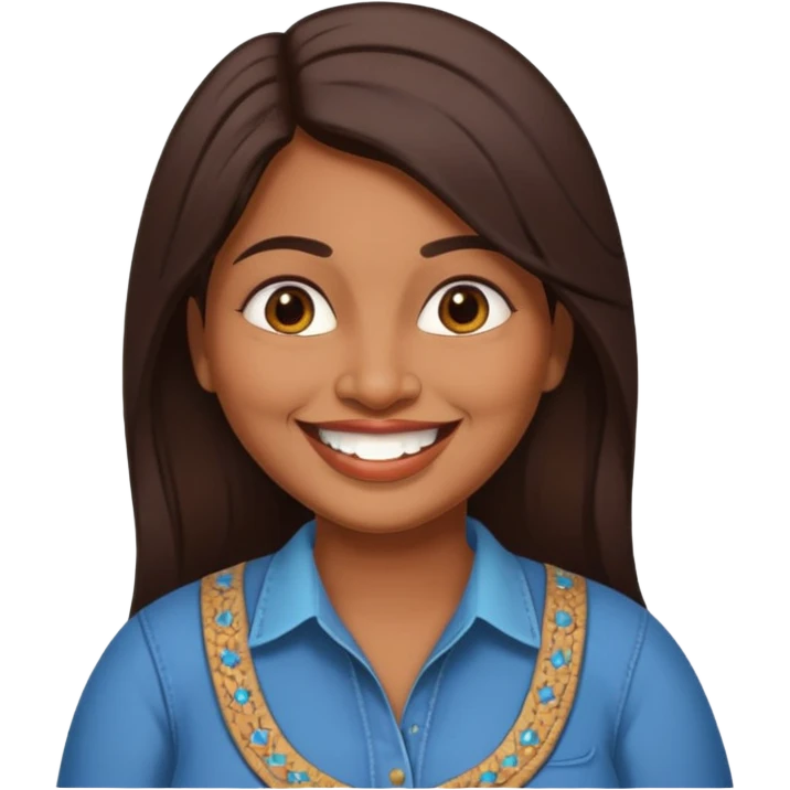 40 yr old chubby indian woman, dark skin, straight brown hair, big smile, white teeth, western clothes emoji