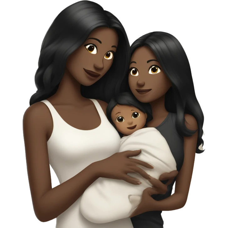 Pretty mom with blacky hair and white skin holding baby boy tall black hair with white skin  emoji