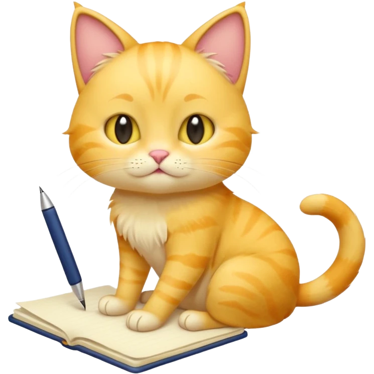 cute yellow lazy cat with full body with note and pen and no clothes emoji