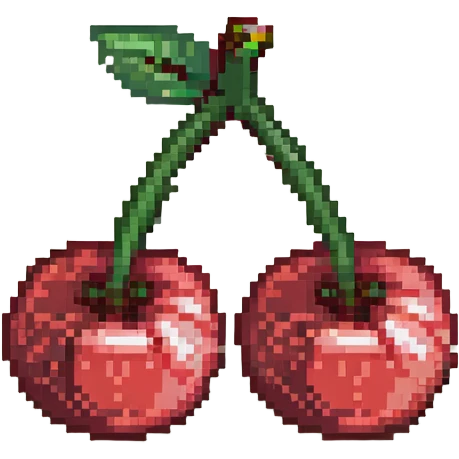 Pixel art of two red cherries with green stem emoji