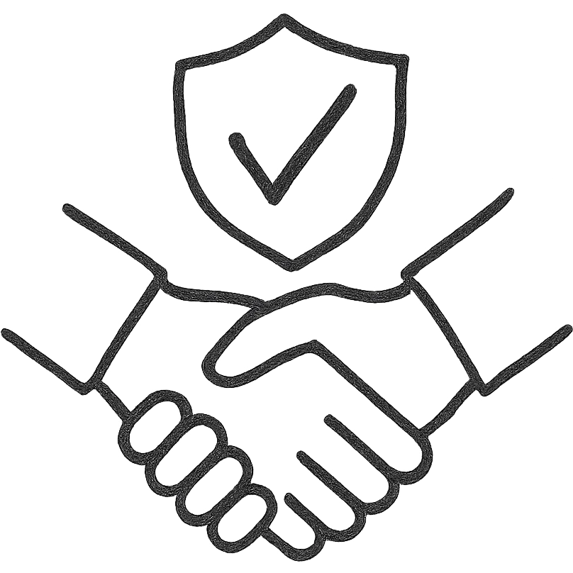 A shield with a tick, and two hands shaking behind it. emoji