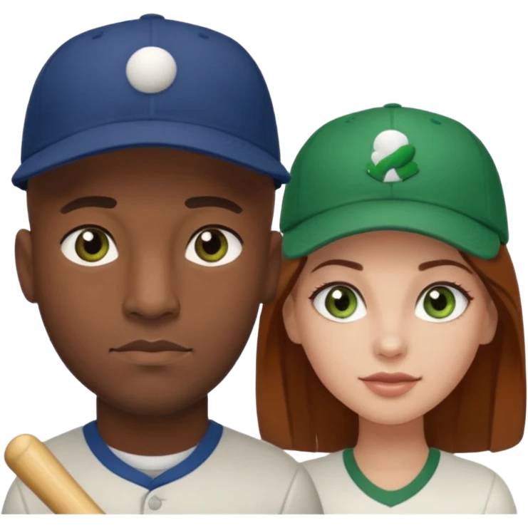 Black bald guy baseball cap  white girl brown hair green eyes emoji