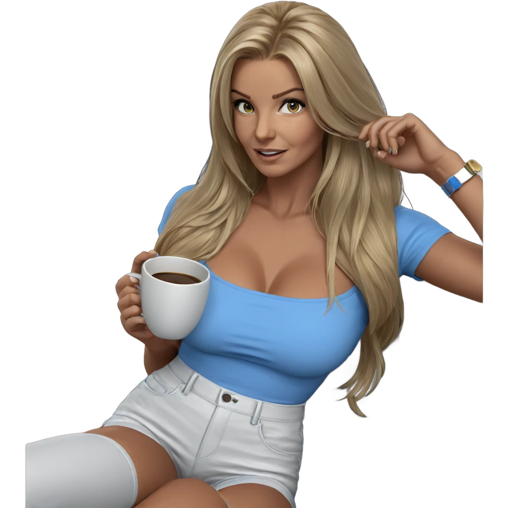 blonde girl sitting with cup emoji