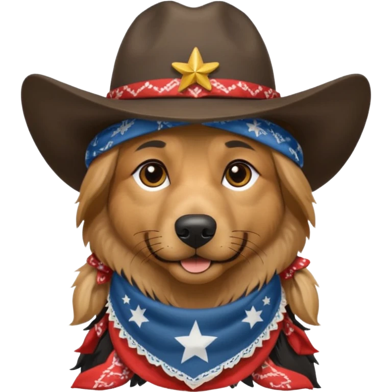 Long haired German shepherd with cowboy hat and bandana emoji