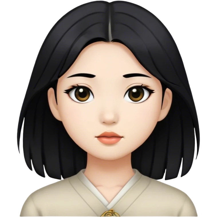 asian girl with fair skin and layered black hair plus black eyes emoji