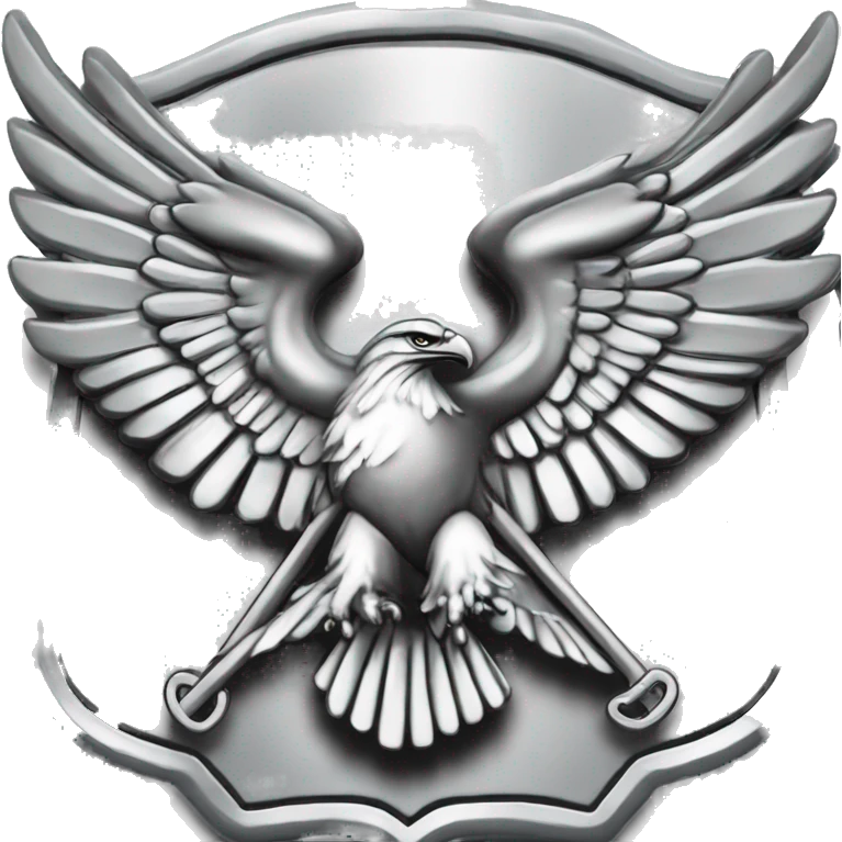 Create an emoji of a US Army O-6 Colonel insignia: a silver eagle with outstretched wings, clutching arrows and a shield on its chest. Ensure it is distinctly silver. emoji