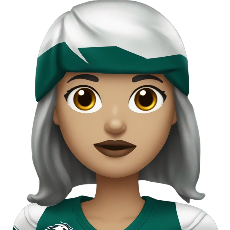  White female dark hair red lips wearing Philadelphia Eagles jersey emoji