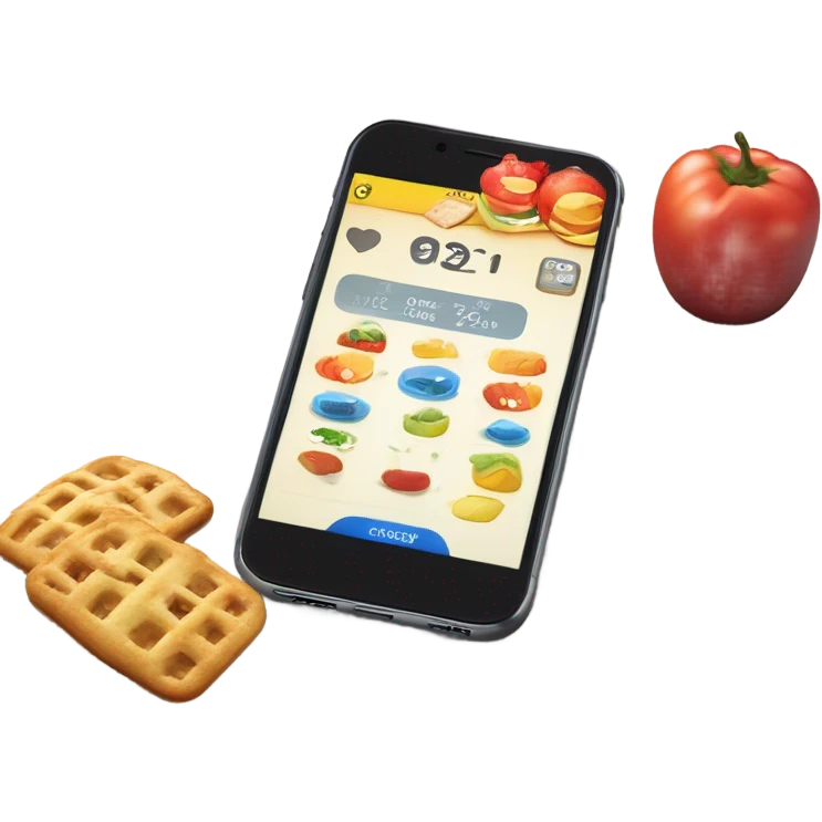 smartphone screen showing the number of calories. emoji