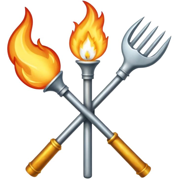 a three pronged pitchfork and a torch crossing each other to make an x emoji