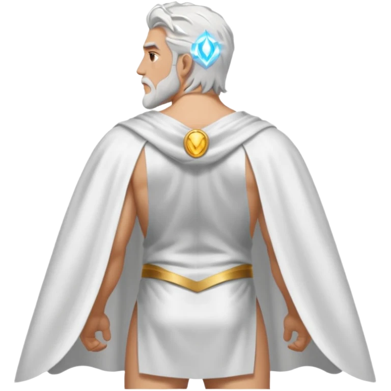fullbody silverhair shirtless god ZEUS, white back cape, standing still rearview emoji