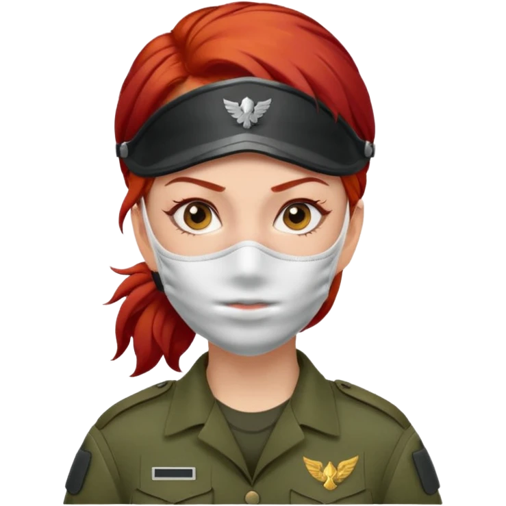 woman soldier with red hair and wearing face mask emoji