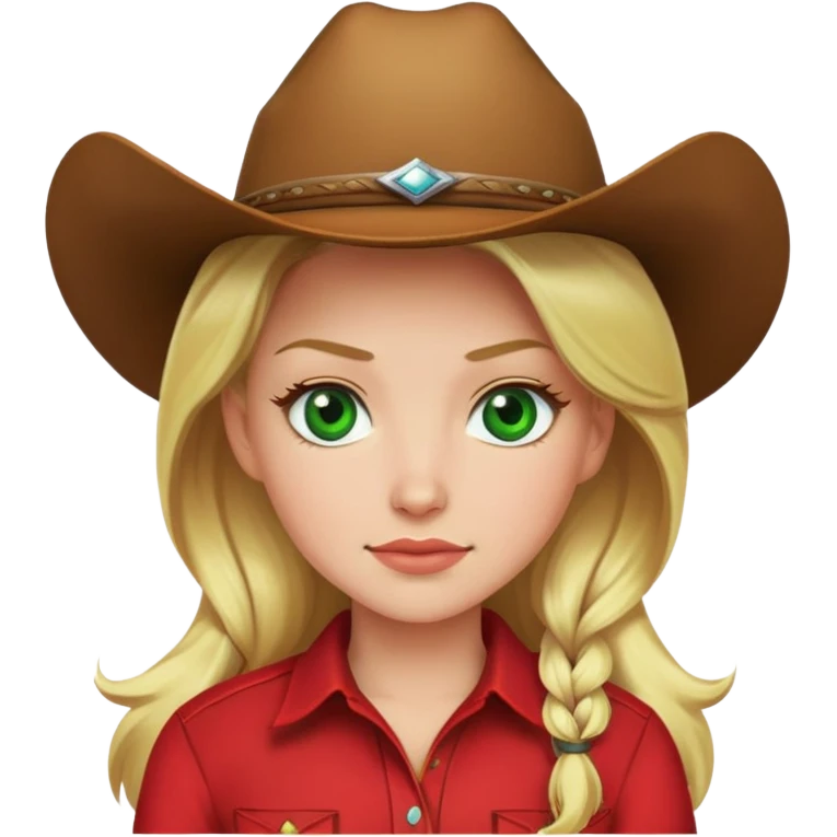 cowboy girl with red shirt blonde hair and green eyes emoji