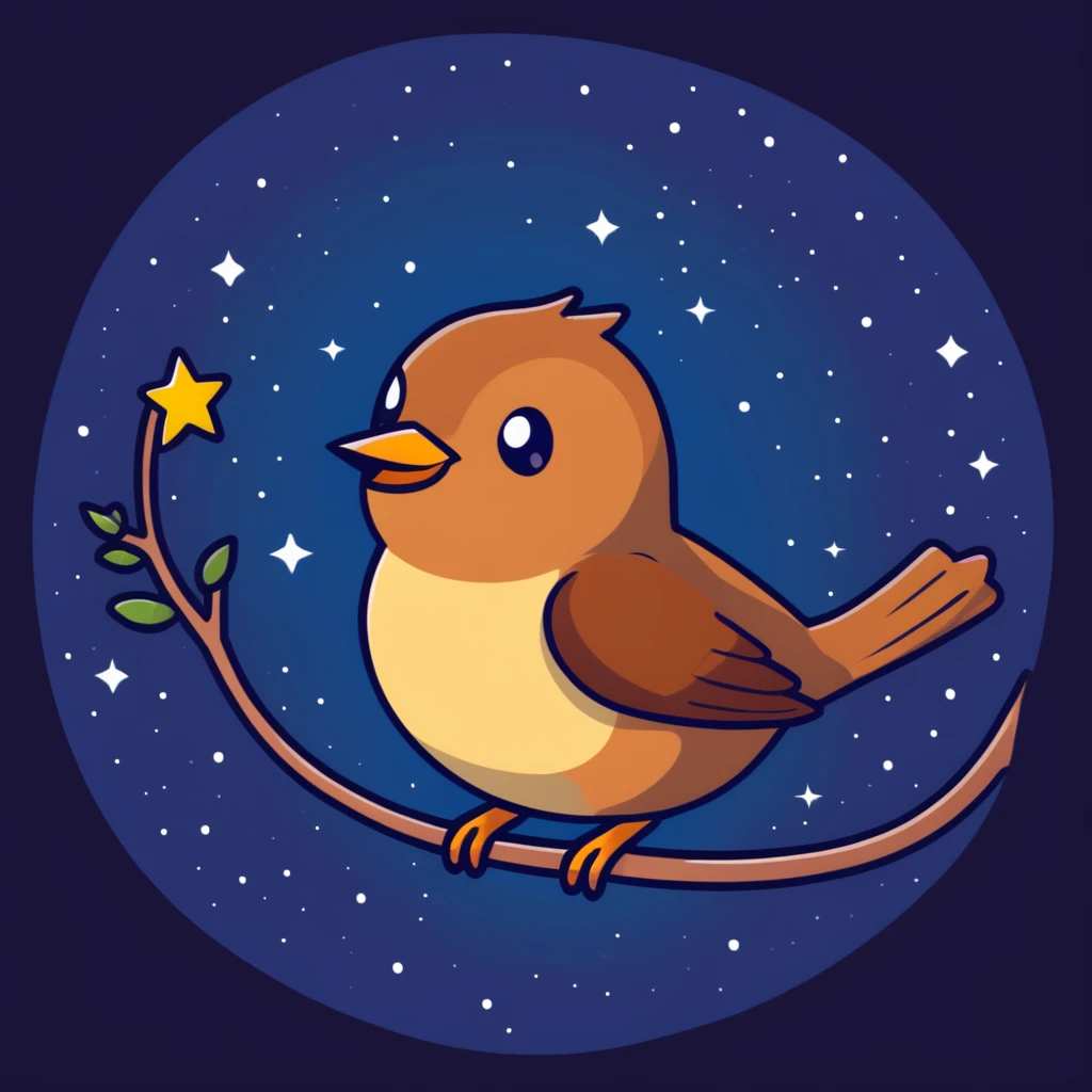 nightingale bird singing, small brown songbird against starry sky emoji