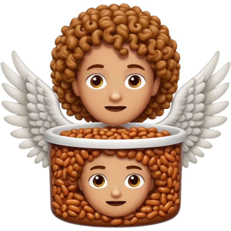 Create baked beans with curly haired people’s faces on them and put wings on them emoji