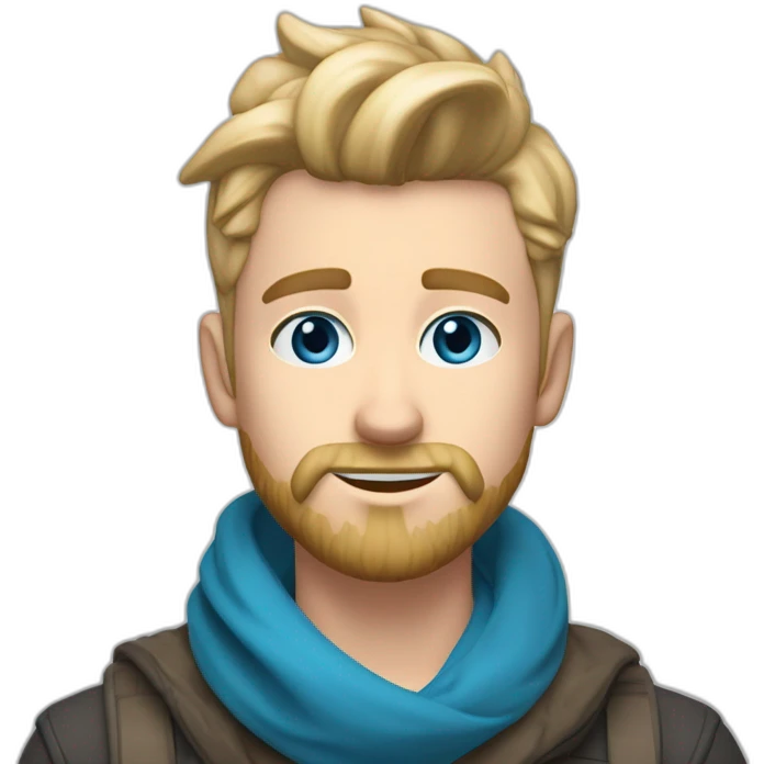 blond-guy-with-taper-fade,-straight-tiktok-guy-front-and-top-of-hair-and-dark-blonde-beard-and-blue-eyes-and-big-nose-and-scarf-on-the-middle-of-forehead emoji