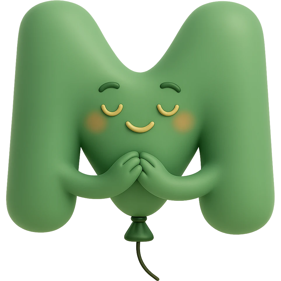 Change the balloon M to green, keep the warm, grateful expression and gratitude vibe, with no background. emoji