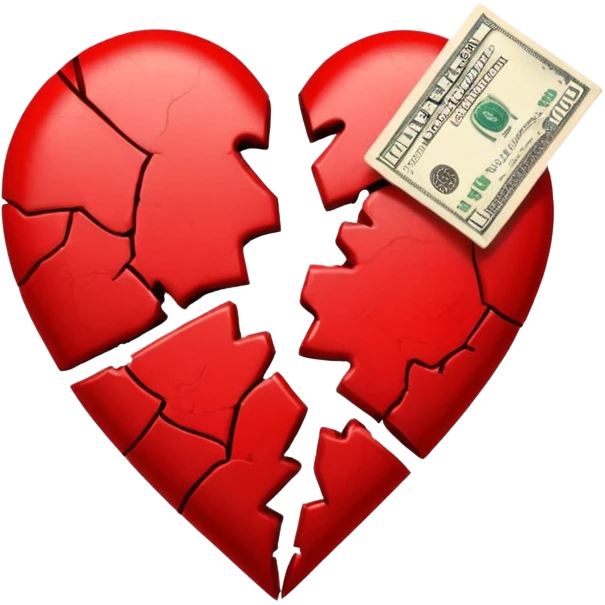 red broken heart glued together by dollars emoji