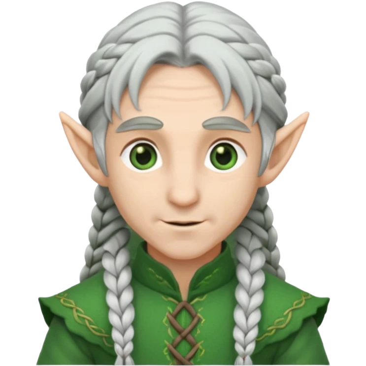 braid silver hair man elf, green cloth emoji