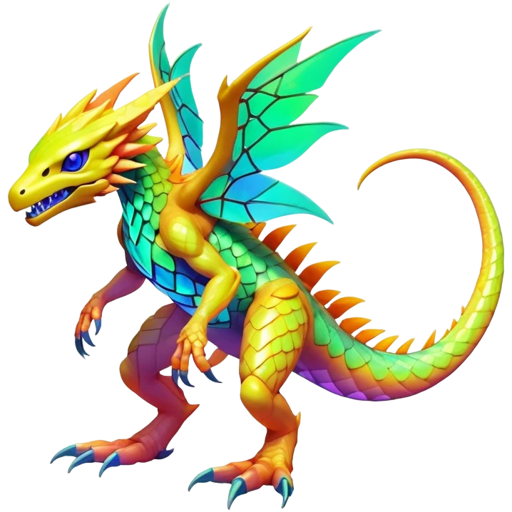 Tropical futuristic lush warm-colored neon-colored Fakémon-Digimon-creature (full body) emoji