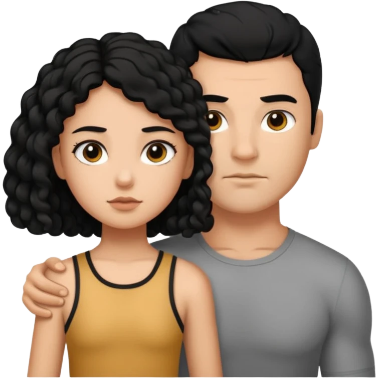 A strong man with short straight black hair protecting a shorter girl with long curly black hair emoji