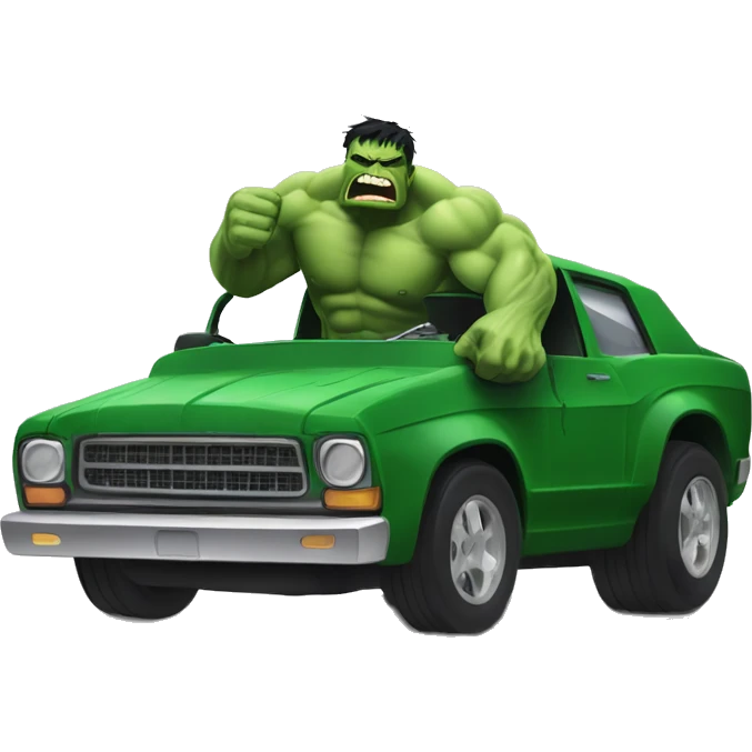 Vengeful hulk smashing a car and damaging it in the style of marvel emoji