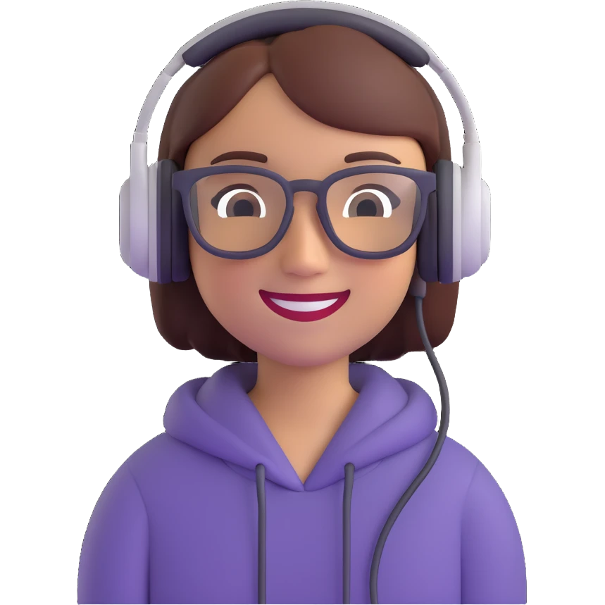 Human-like assistant — realistic but stylized person with a warm smile, headphones or sleek AR glasses.Human-like assistant — realistic but stylized person with a warm smile, headphones or sleek AR glasses. emoji