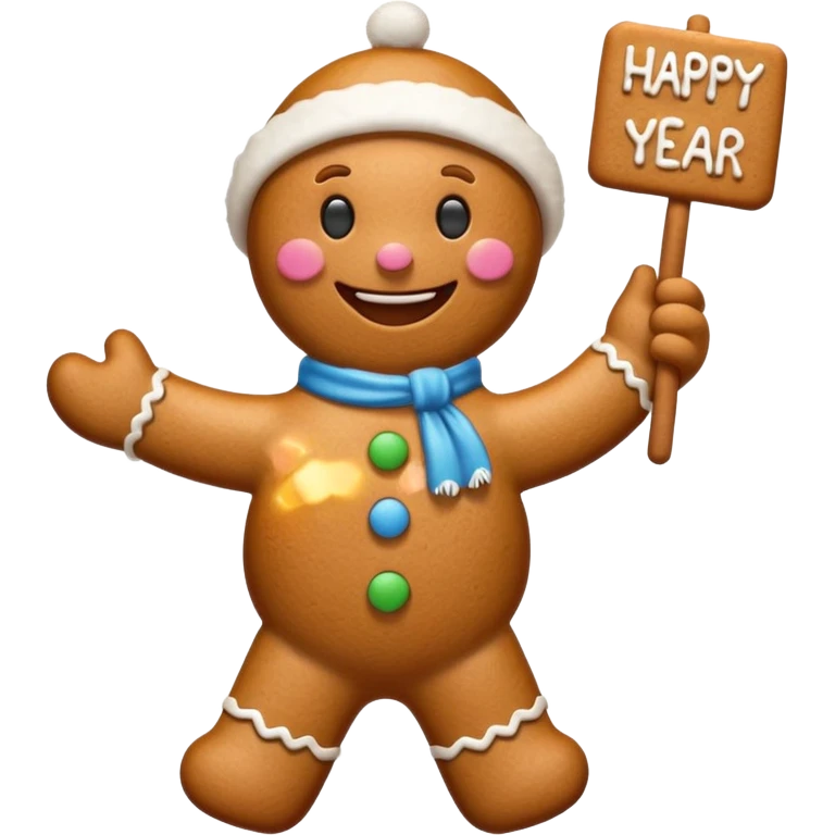 gingerbread man with a happy new year sign emoji