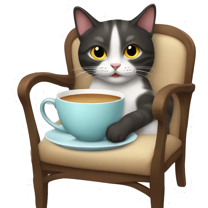 cat on a chair holding a teacup  emoji