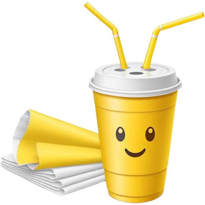 napkins, soda straws, yellow disposable cup emoji