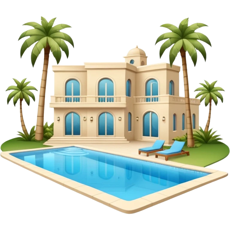 modern light beige luxury villa with palm trees and swimming pool emoji