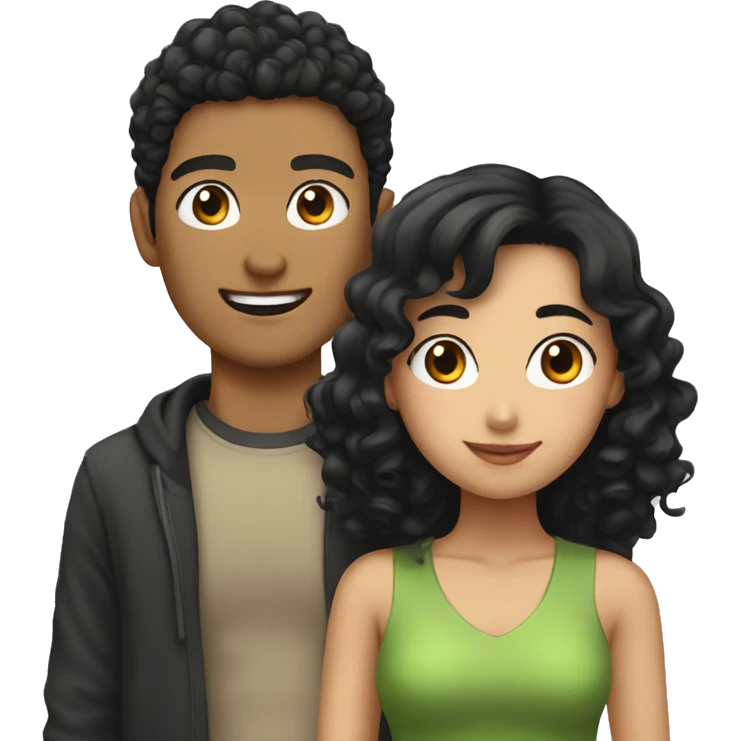 Asian girl with black curly haired guy emoji