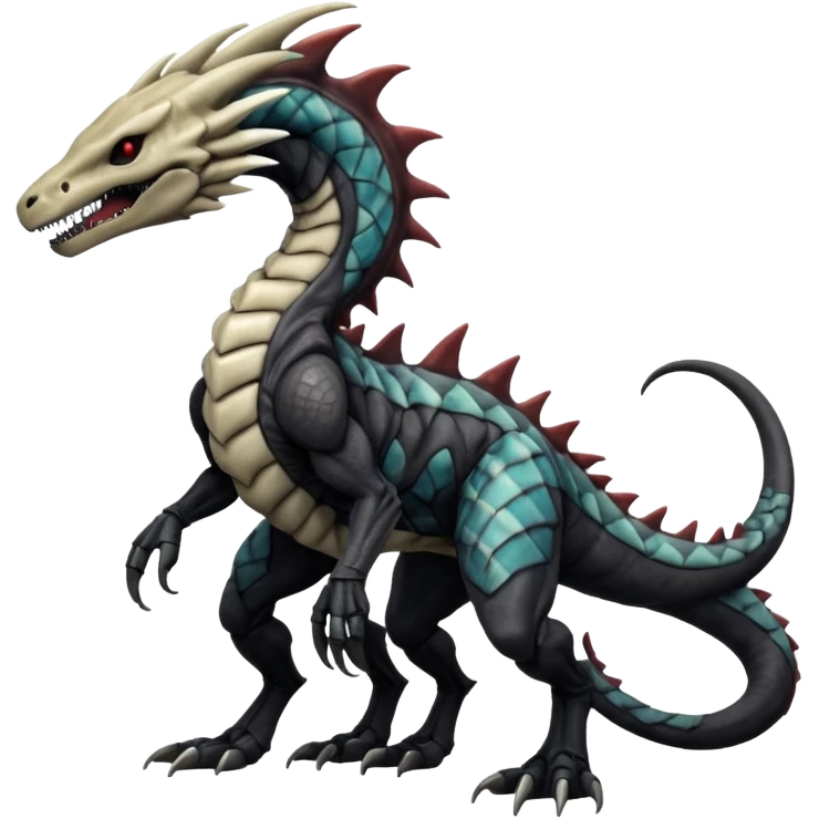 Marowak-Sergal-Salandit-Xenomorph-hybrid-fantasy-creature (full body) with colored scale pattern markings emoji