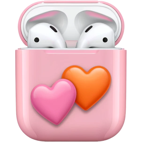 an airpods case filled with two pink and orange hearts instead of headphones emoji