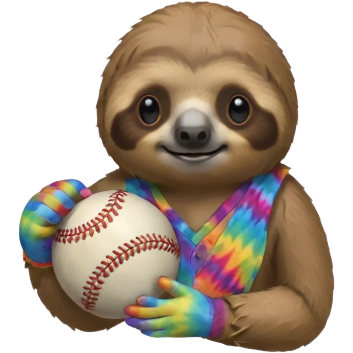 Sloth holding a Baseball in a tie dye glove emoji
