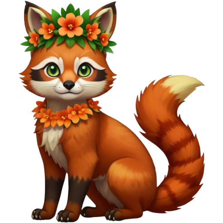 Colorful dark tropical exotic cute cool beautiful shiny beautiful fantasy-caracal-civet-genet-Gryphon-Cacomistle-Trico-Red-Panda-oncilla-animal-Fakémon-hybrid-fursona (full body) emoji