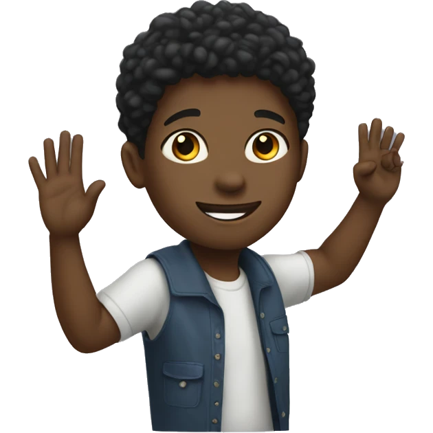 Black boy student raising hand emoji