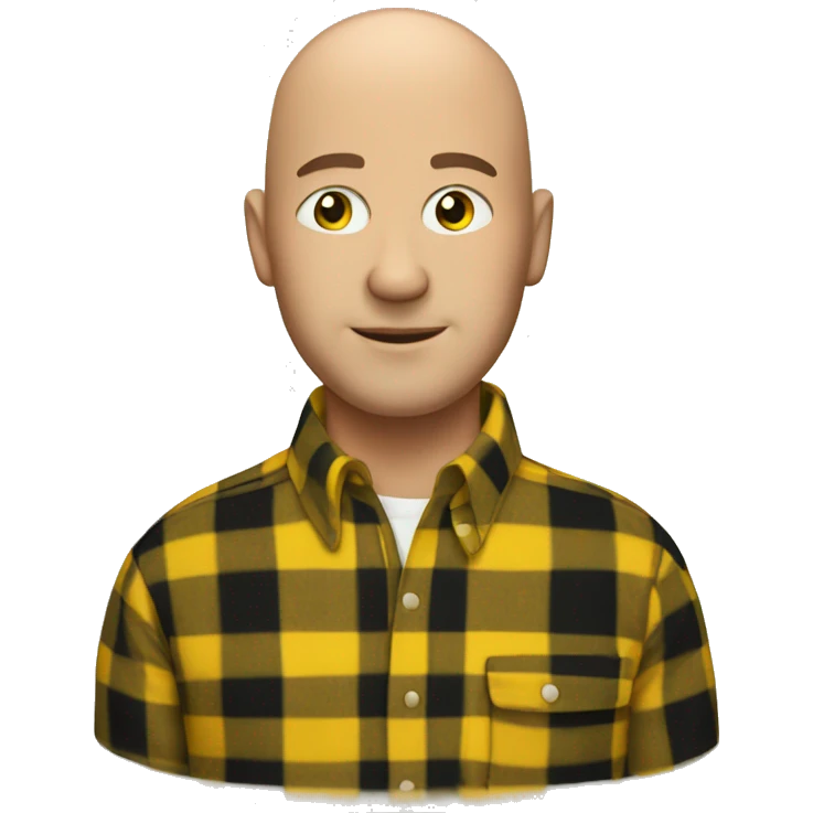 bald man in a yellow and black plaid shirt emoji